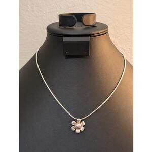 925 Sterling Snake Chain Pink Pearl Flower Pendant 18" Necklace